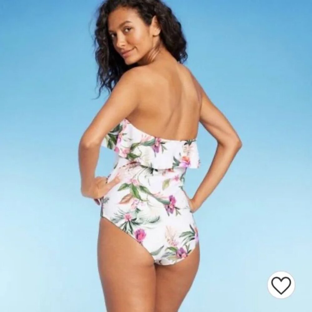 Kona Sol Tropical One Piece Floral Palm Print Swimsuit Large - Picture 3 of 5